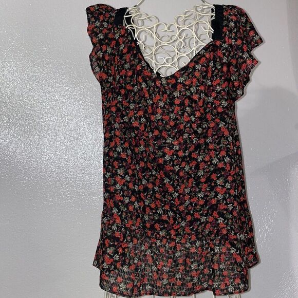 Womans Libby Edelman Size L Floral Print Black/Red - Picture 1 of 3